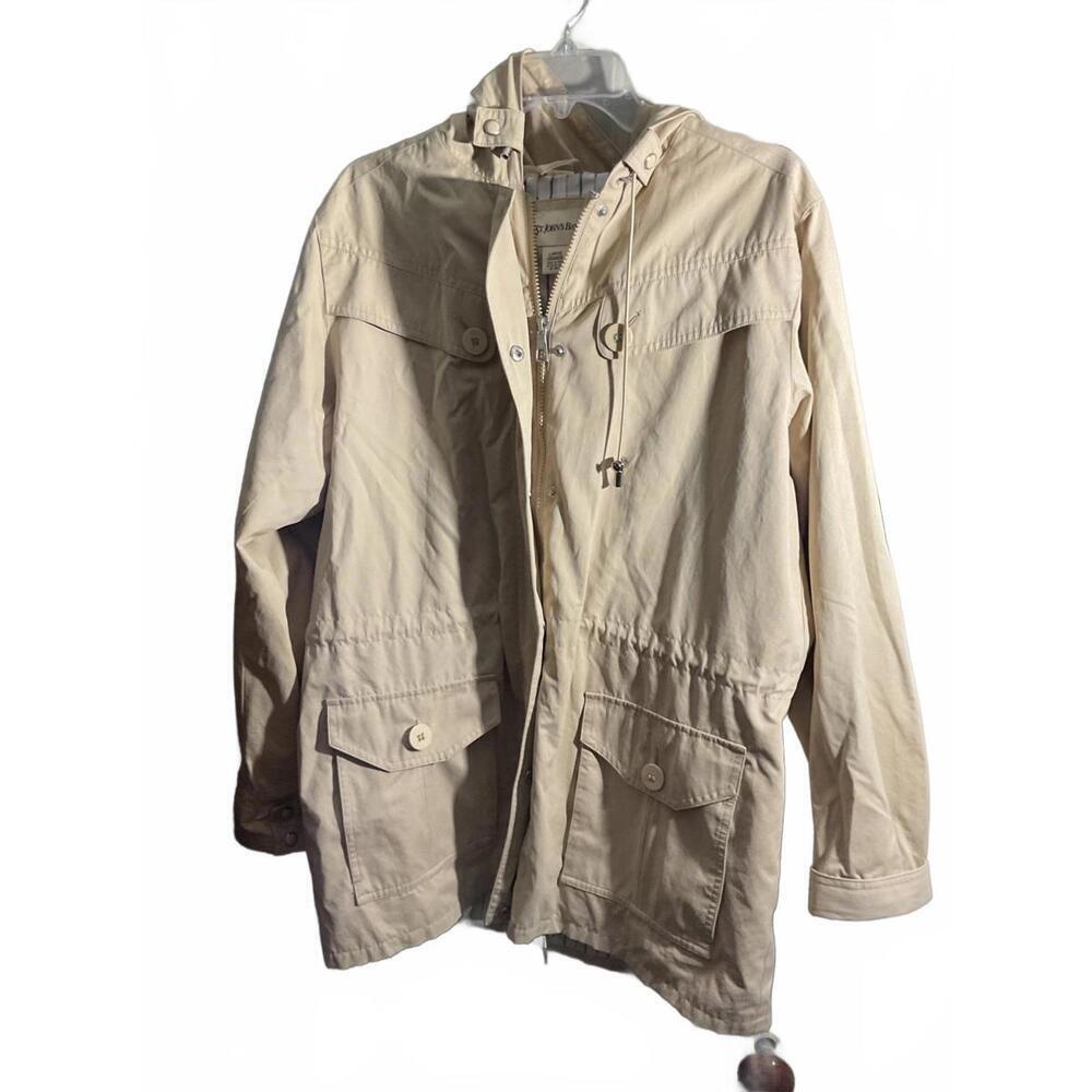 Lightweight Beige Utility Jacket with Hood Large